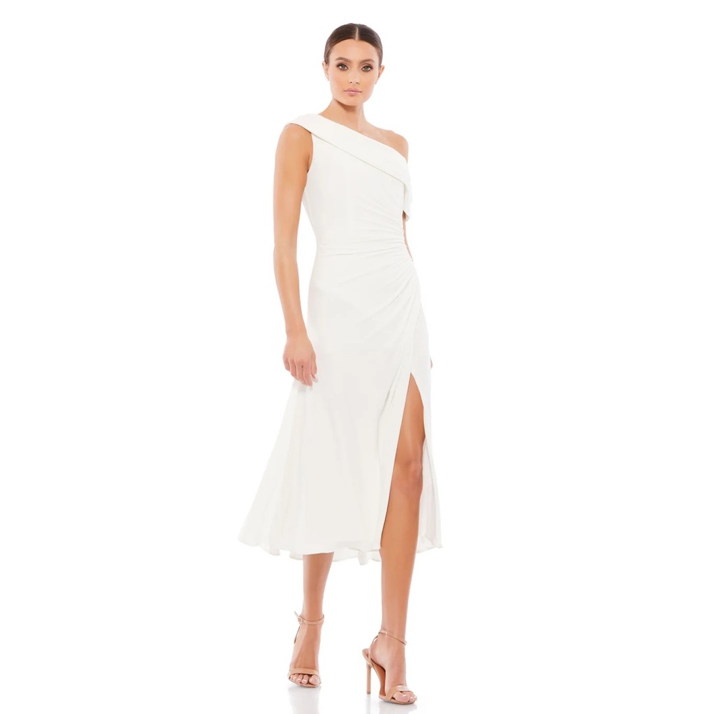 IEENA MAC DUGGAL Ruched Off Shoulder Midi Dress NEW Size 6 White Anthropologie
